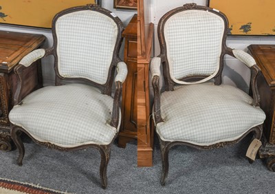 Lot 1299 - A Pair of French Painted Elbow Chairs, 20th...