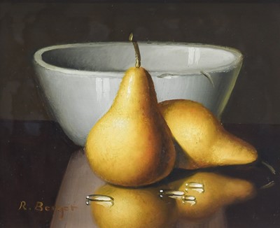 Lot 1082 - R Berger (20th century) Still life of pears in...