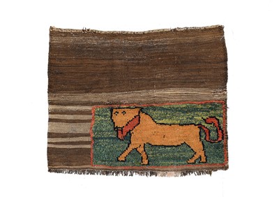 Lot 506 - Rare Piled and Flatwoven Lion Rug Fars...