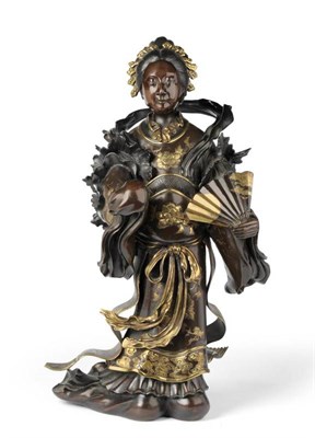 Lot 206A - A Japanese Parcel Gilt Bronze of a Maiden, late Meiji period (1868-1912), standing full length in a