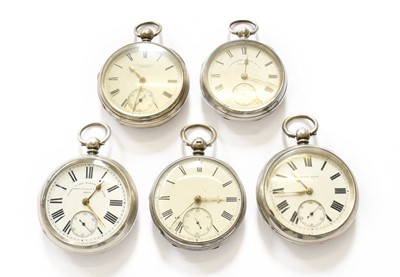 Lot 119 - Five Silver Open Faced Pocket Watches, signed...