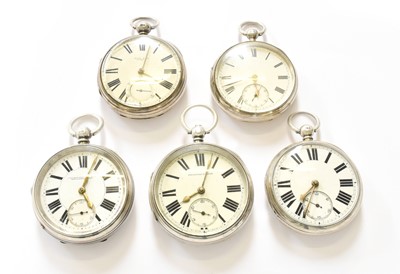 Lot 123 - Five Silver Open Faced Lever Pocket Watches,...