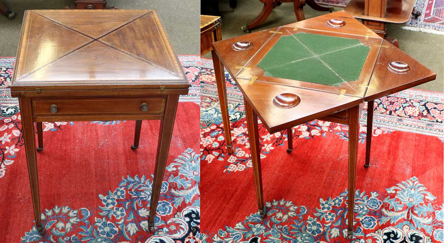 Lot 1386 - An Edwardian Mahogany Envelope Card Table,