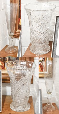 Lot 421 - A Large Pair of Cut Glass Vases, of tapering...