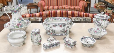 Lot 418 - A Late Copeland Spode Toilet Set, printed and...