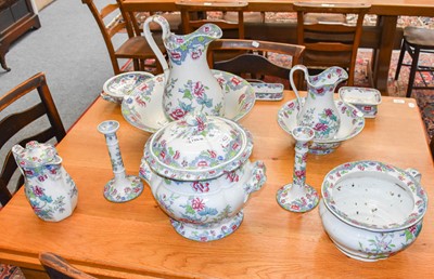 Lot 422 - A Late Copeland Spode Toilet Set, printed and...