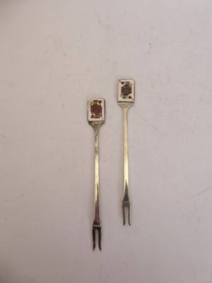 Lot 2048 - A Cased Set of Twelve Elizabeth II Silver and Enamel Cocktail-Sticks