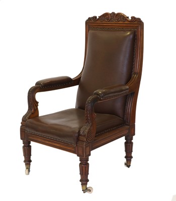 Lot 716 - A Victorian Carved Walnut Library Armchair,...