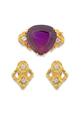 Lot 2291 - An Amethyst and Diamond Brooch and A Pair of...