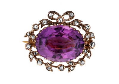 Lot 2384 - An Amethyst and Diamond Brooch, early 20th...