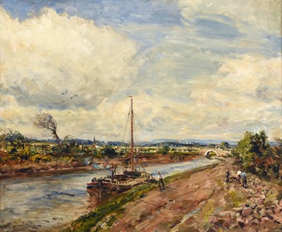 Lot 1020 - Herbert Royle (1870-1958) Canal scene on a...