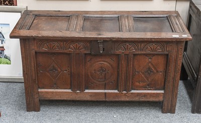 Lot 1263 - A 17th Century Panelled Oak Coffer, with...