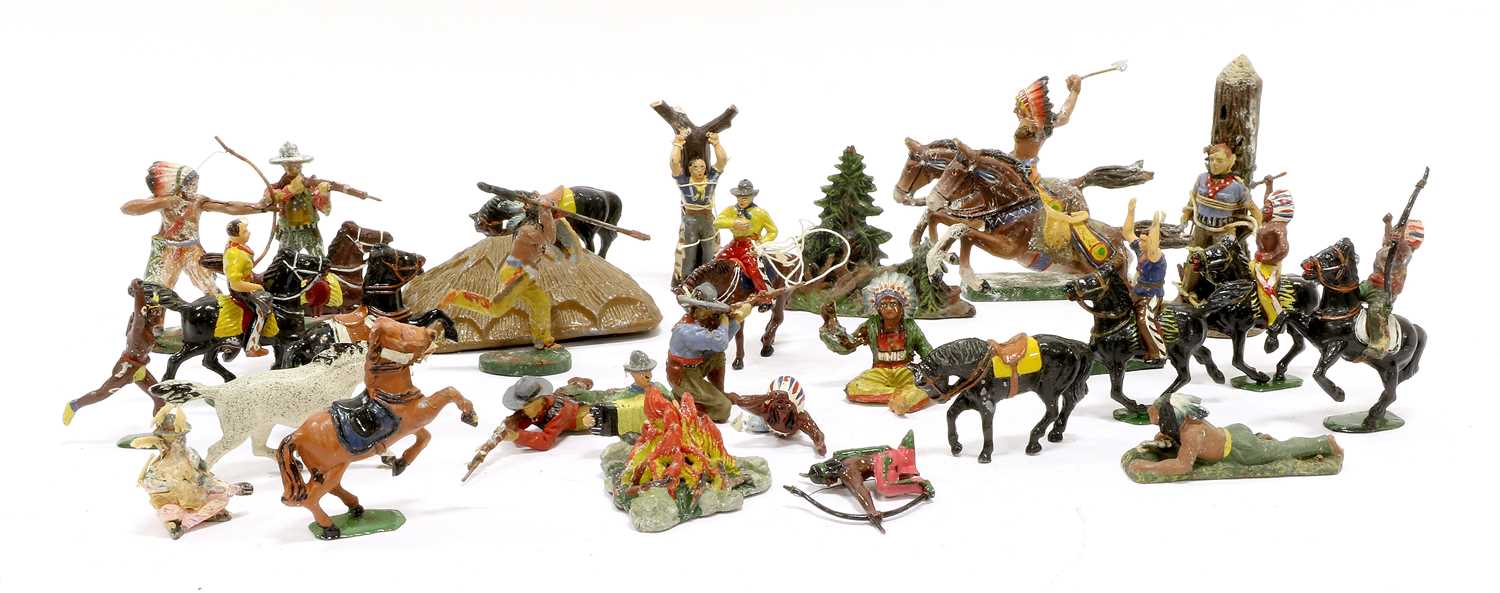 Lot 328 - Elastolin Various Cowboys And Indians Figures