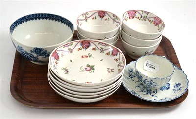 Lot 1 - Quantity of Newhall teabowls and saucers and a Royal Worcester blue and white teabowl