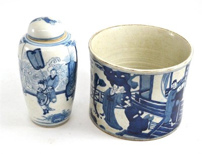 Lot 2 - A Chinese blue and white brush pot and a Chinese blue and white vase