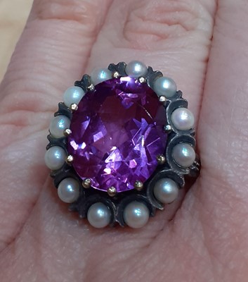 Lot 2171 - A Synthetic Sapphire and Split Pearl Cluster...