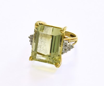 Lot 232 - A Green Stone and Diamond Ring, stamped '18K',...