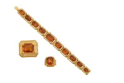 Lot 2421 - A Citrine Ring, Brooch and Bracelet Suite the...