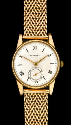 Lot 2369 - Longines: A 9 Carat Gold Wristwatch, signed...