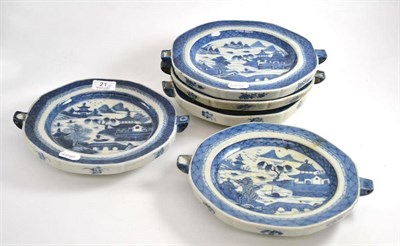 Lot 21 - Five Chinese blue and white warmer dishes