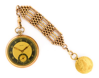 Lot 2375 - Celtic: A 9 Carat Gold Open Faced Pocket Watch,...