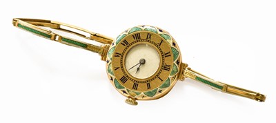 Lot 129 - A Ladies 18 Carat Gold and Enamel Wristwatch