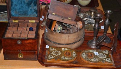 Lot 25 - A 19th century mahogany apothecary's cabinet; a folding bookrack; a pair of brass candlesticks;...