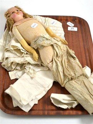 Lot 29 - A 19th century wax over composition shoulder head doll