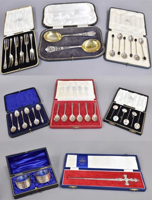 Lot 186 - A Collection of Assorted Cased Sets of Silver...
