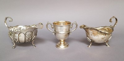 Lot 203 - Two Silver Sauceboats and a Silver Two-Handled...