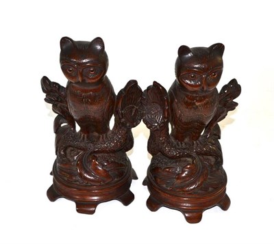 Lot 30 - Pair of carved wood figures of owls