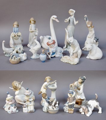 Lot 306 - Two Trays of Lladro and Nao, including swan,...