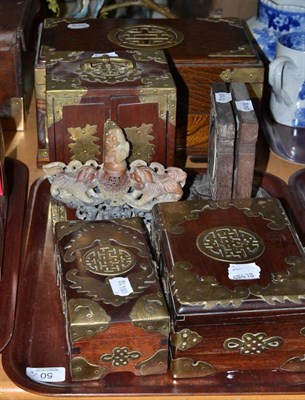 Lot 50 - Four Chinese metal mounted boxes, pair of bookends and a soapstone koro