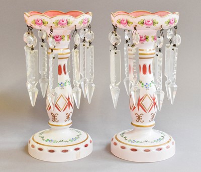 Lot 317 - A Pair of Bohemian Overlay Glass Table Lustres,...