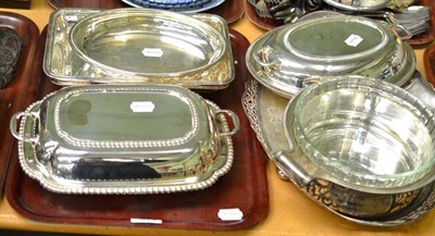 Lot 51 - A plated tray, three entree dishes and four covers, hot dish holder