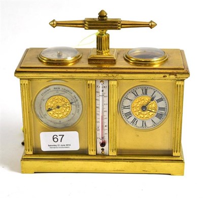 Lot 67 - A brass combination carriage clock/barometer