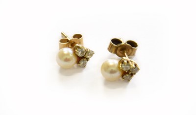 Lot 164 - A Pair of Cultured Pearl and Diamond Earrings,...