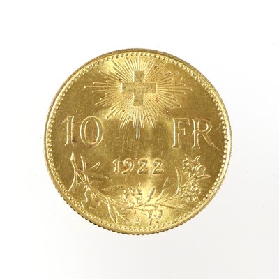 Lot 406 - Switzerland, Gold 10 Francs 1922B (19mm, 3.22g,...