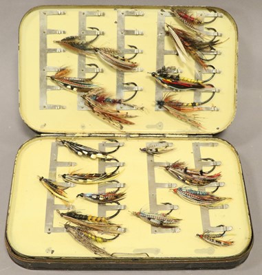 Lot 31 - A Large Black Japanned Swing Leaf Salmon Fly Box