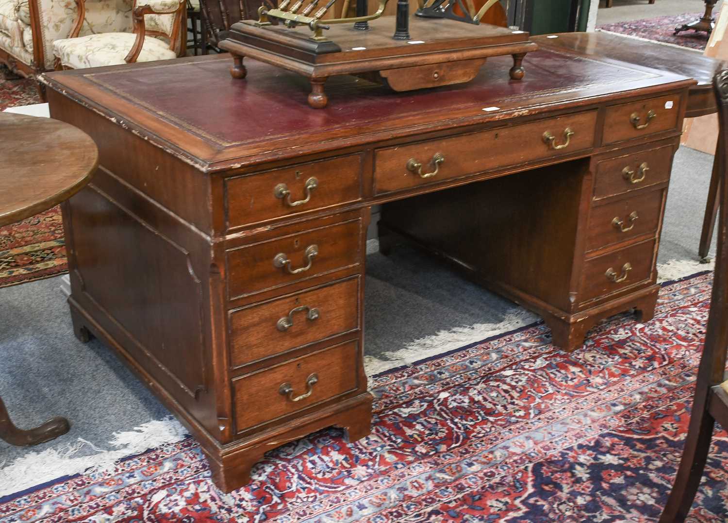 Lot 1273 - A Mahogany Twin Pedestal Leather-Inset Desk,...