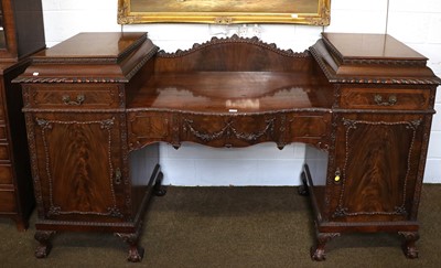 Lot 1085 - A Figured Mahogany Twin Pedestal Sideboard,...