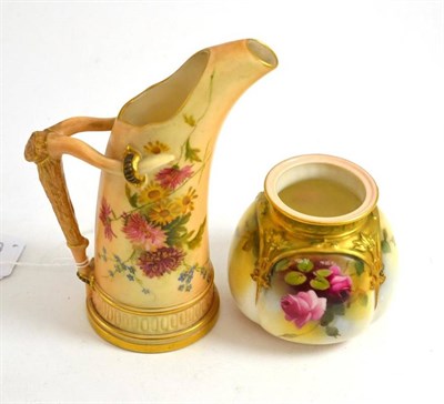 Lot 83 - Royal Worcester peach bloom tusk vase and a rose painted jar