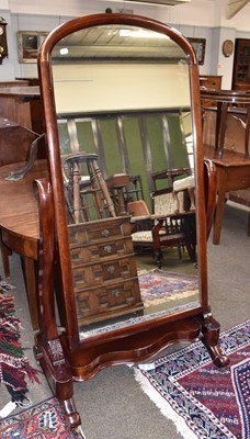 Lot 1336 - A Victorian Mahogany Cheval Mirror, with plain...