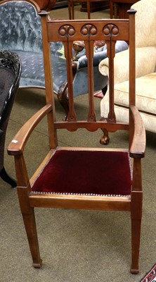 Lot 1378 - An Art Nouveau Mahogany Armchair, with capped...