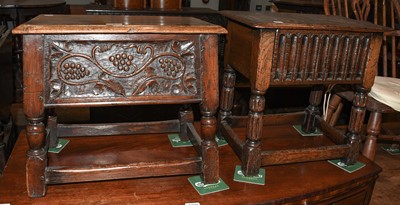 Lot 1408 - A 17th Century Style Carved Oak Stool, with...