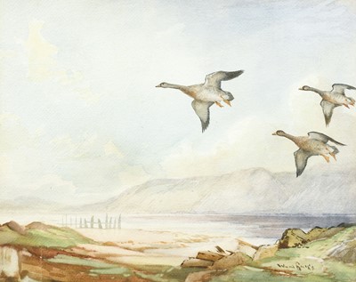 Lot 1011 - Reuben Ward Binks (1880-1950) Geese in flight...