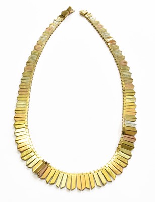 Lot 150 - A 9 Carat Tri-Coloured Gold Fringe Necklace,...