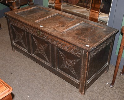 Lot 1438 - An Oak Three Panel Coffer, 18th century, 137cm...