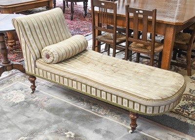 Lot 1304 - A Victorian Day Bed, with striped silk...