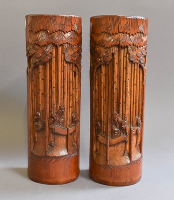 Lot 289 - A Pair of Chinese Carved Bamboo Brush Pots